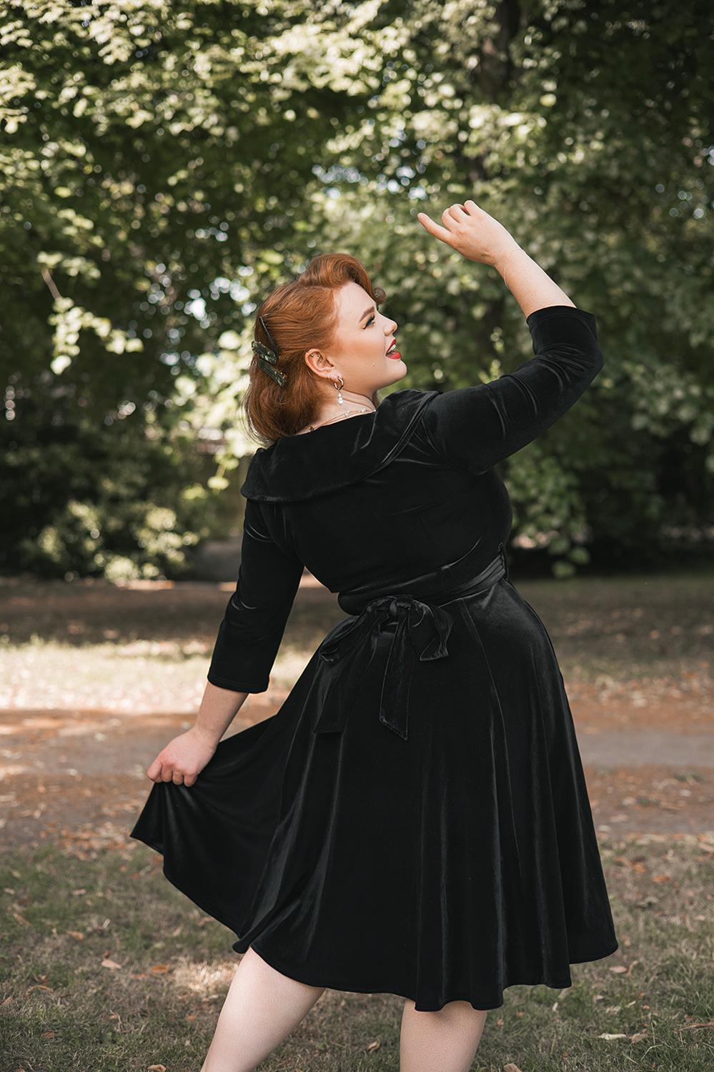 Pheobe Black Velvet Swing Dress in Plus Size